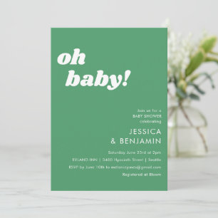 Green Retro Bold Oh Baby Shower Fun Playful Invitation