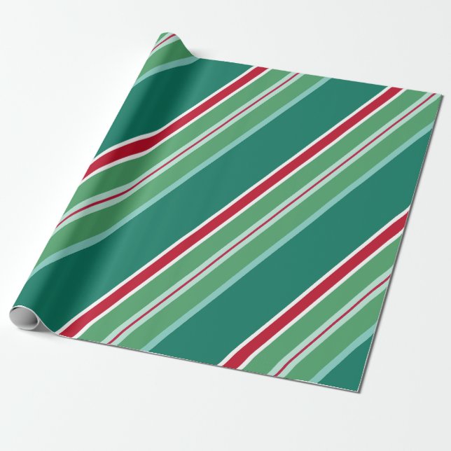 Green Retro Candy Striped Christmas Wrapping Paper (Unrolled)