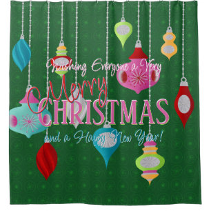 Green Retro Christmas Ornaments Shower Curtain
