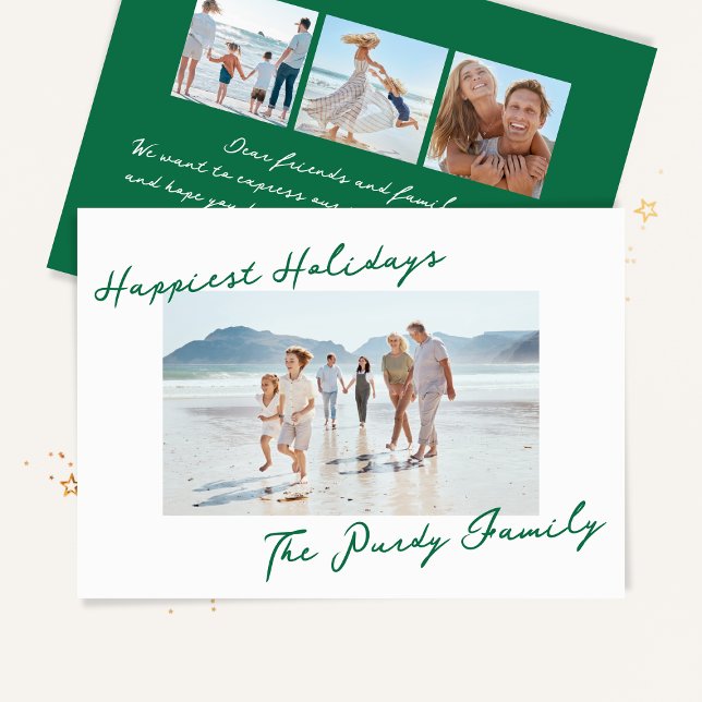 green retro christmas photo happiest holiday card (Creator Uploaded)