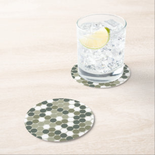 Green retro dots round paper coaster