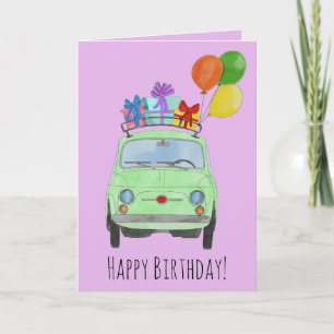 Green Retro Fiat 500 Birthday Card