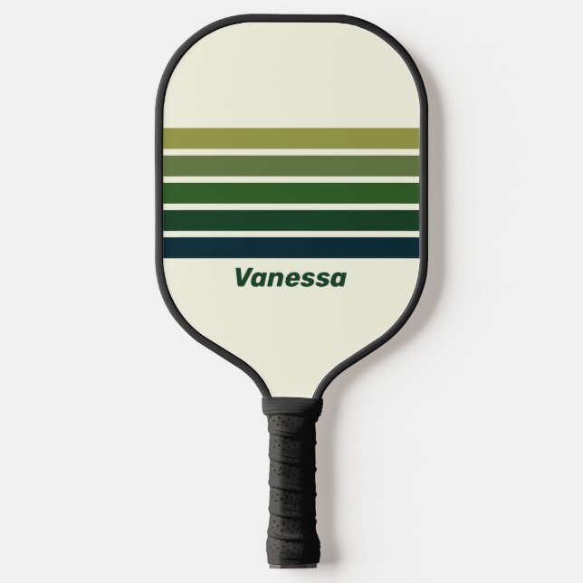 Green Retro Five Across Striping with Name Pickleball Paddle (Front)