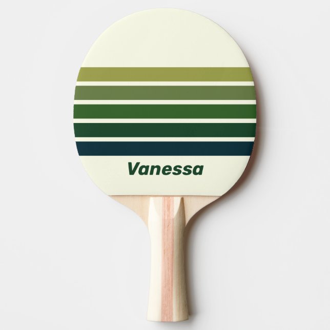Green Retro Five Across Striping with Name Ping Pong Paddle (Front)