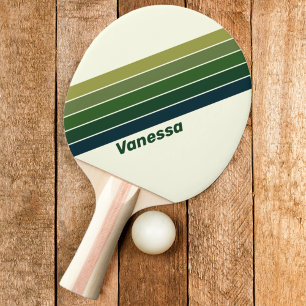 Green Retro five Striped with Name Ping Pong Paddle