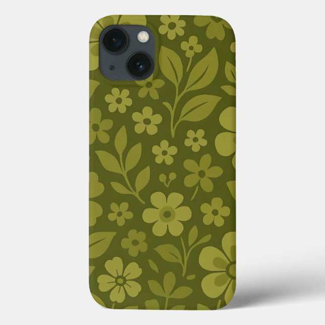 Green Retro Floral Pattern iPhone Case (Back)