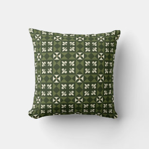 Green Retro Geometric Pattern  Cushion