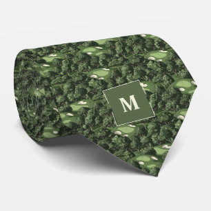 Green Retro Golf Course Monogrammed Tie