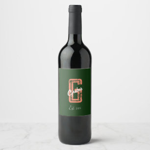 Green Retro Minimalist Modern Monogram Name Wine Label