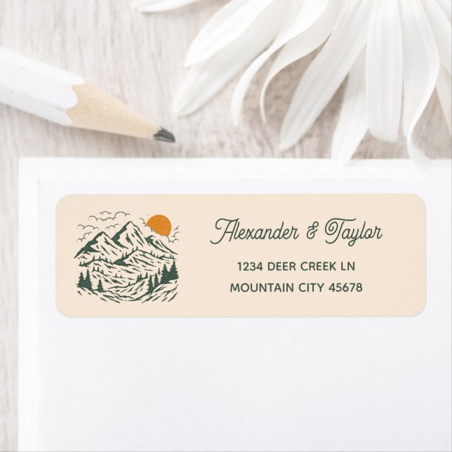 Green Retro Mountain Landscape Wedding Address (Insitu)