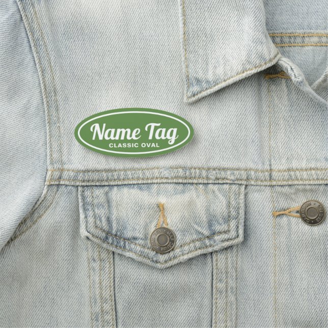 Green Retro Oval Classic Name Tag (In Situ)