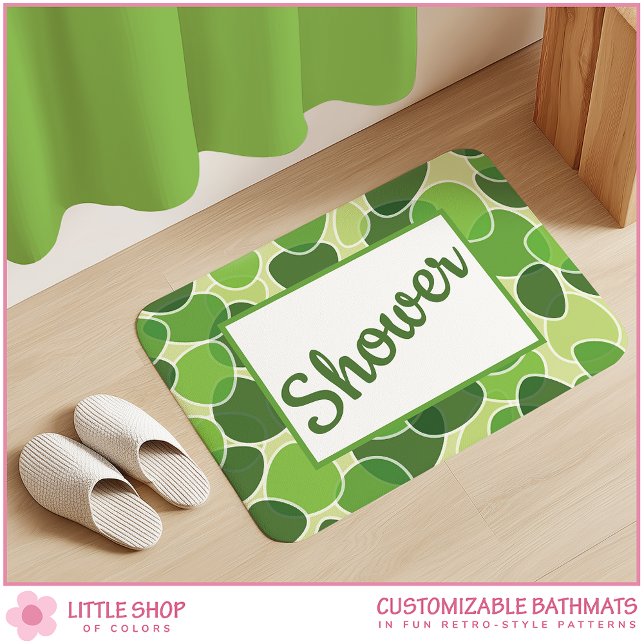 Green Retro-Style Ovals Customizable Bath Mat (Creator Uploaded)