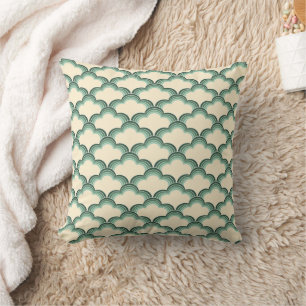 Green retro style waves pattern cushion