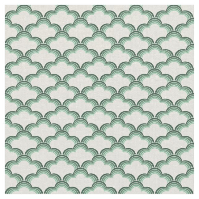 Green retro style waves pattern fabric (Close Up)