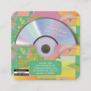 Green Retro Vaporwave Music Producer CD DJ Square Business Card
