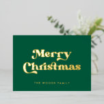 Green Retro Vintage Font Merry Christmas<br><div class="desc">Merry Christmas card: a classic retro design,  with a vintage inspired typography in gold foil and a classic green background.</div>