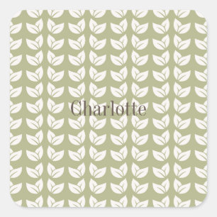 Green Retro Vintage Y2K Leaf Pattern Square Sticker