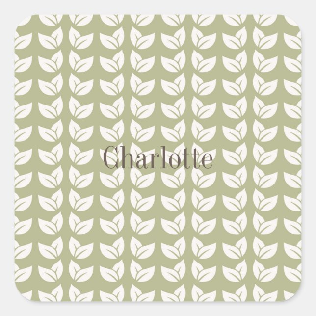 Green Retro Vintage Y2K Leaf Pattern Square Sticker (Front)