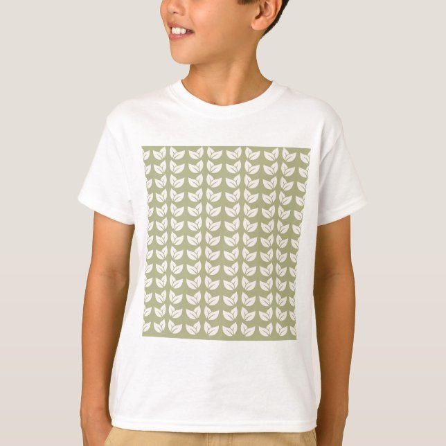 Green Retro Vintage Y2K Leaf Pattern T-Shirt (Front)