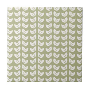 Green Retro Vintage Y2K Leaf Pattern Tile