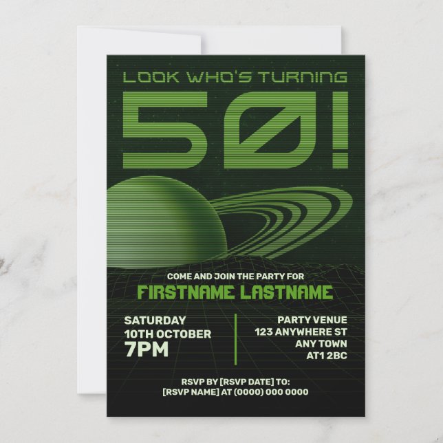 Green Retrowave 50th Birthday Party Invitation (Front)