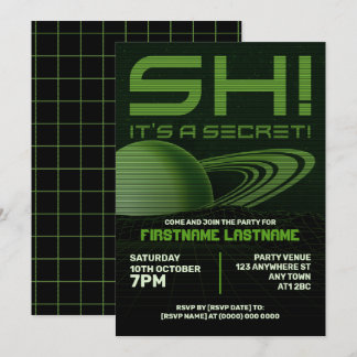 Green Retrowave Surprise Birthday Party Invite
