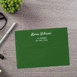Green return address A7 Envelope<br><div class="desc">A green background.  Personalise and add a name and your return address. The name is written with a modern and trendy handlettered style script. Perfect for Christmas</div>