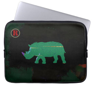 green rhino animal art laptop sleeve