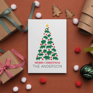 Green Rhinoceros Christmas Tree Red Paw Postcard