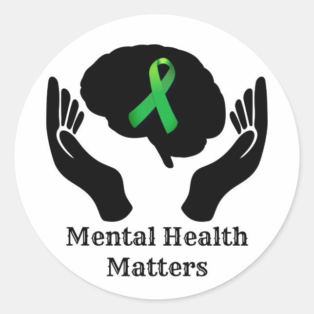  Green Ribbon and Mental Health Awareness Classic Round Sticker (Front)