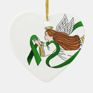 "Green Ribbon" Awareness Angel Ceramic Tree Decoration