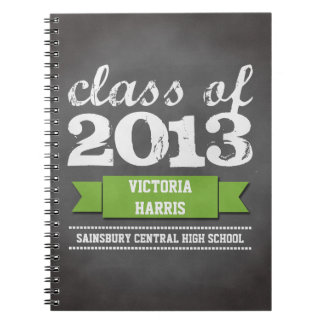 Green ribbon banner chalkboard graduation student spiral notebook