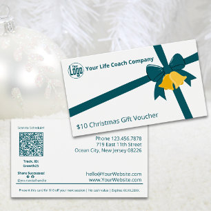 Green Ribbon Bells $10 Christmas Gift Voucher Card