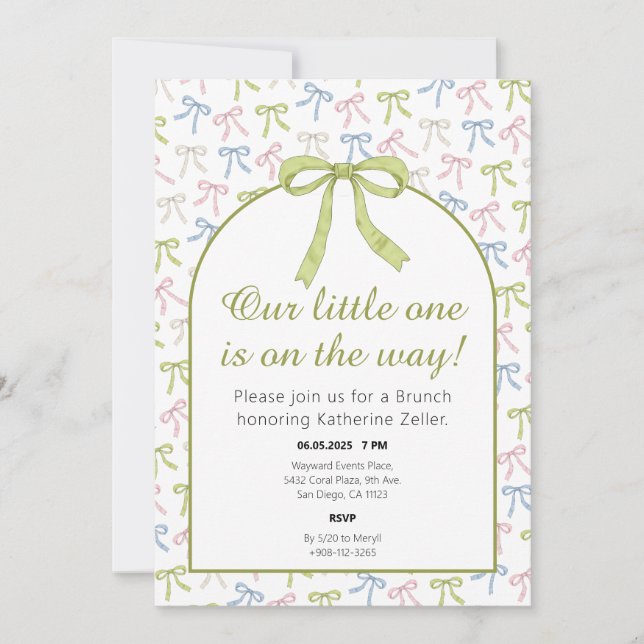 Green Ribbon Bow Baby Shower Invitation (Front)