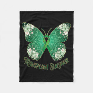 Green Ribbon Butterfly Mandala Transplant Survivor Fleece Blanket