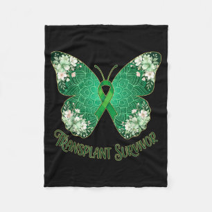 Green ribbon butterfly mandala transplant survivor fleece blanket
