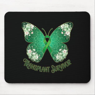 Green ribbon butterfly mandala transplant survivor mouse pad