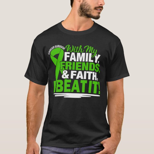 Green Ribbon Cancer Survivor Friends Family Faith T-Shirt (Front)