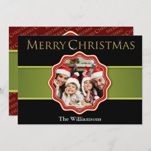 Green Ribbon Christmas Medallion Photo Holiday Card