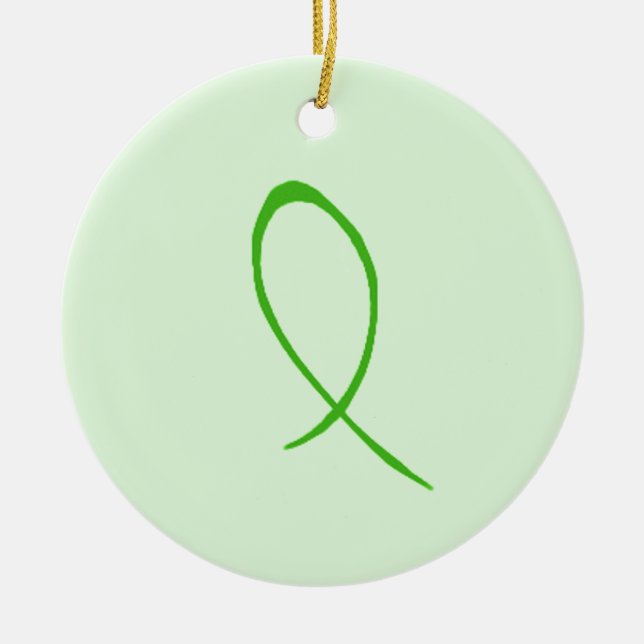 Green Ribbon Customisable Ceramic Tree Decoration (Front)