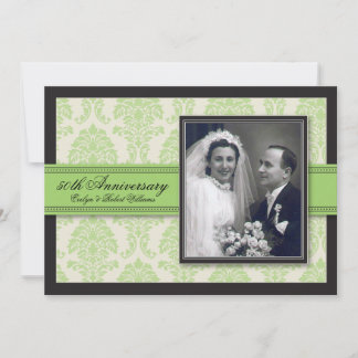 Green Ribbon Damask Anniversary Party Invitation