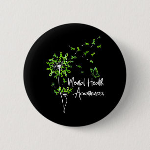 Green Ribbon Dandelion Butterfly Mental Health 6 Cm Round Badge