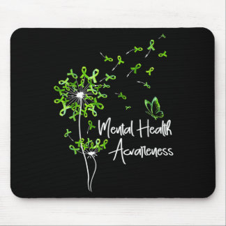 Green Ribbon Dandelion Butterfly Mental Health Mouse Pad