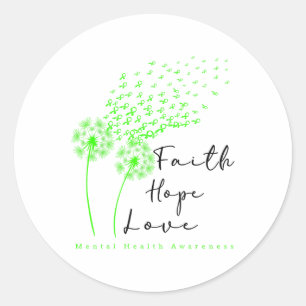 Green Ribbon Dandelion Faith Hope Mental Health Aw Classic Round Sticker