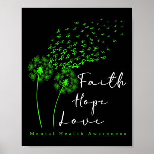 Green Ribbon Dandelion Faith Hope Mental Health Aw Poster