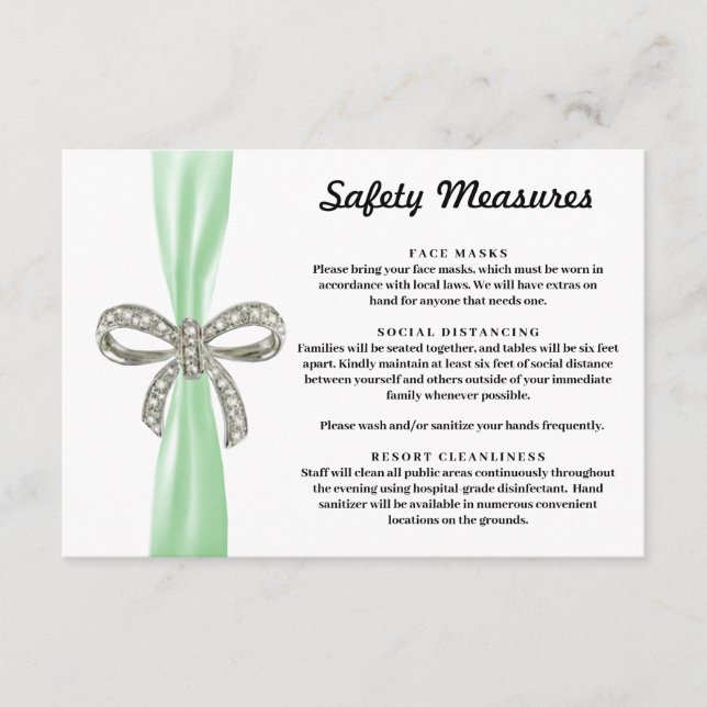 Green Ribbon Diamond Bow Safety Measures Enclosure Card (Front)