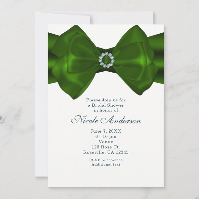Green Ribbon & Diamonds Elegant Glam Invitations (Front)
