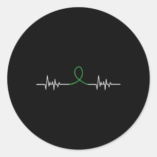 Green Ribbon Heart Beat - Mental Health Awareness  Classic Round Sticker