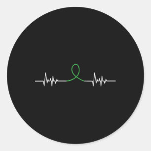 Green Ribbon Heart Beat - Mental Health Awareness Classic Round Sticker