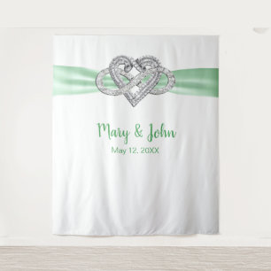 Green Ribbon Infinity Heart Wedding Backdrop Tapestry